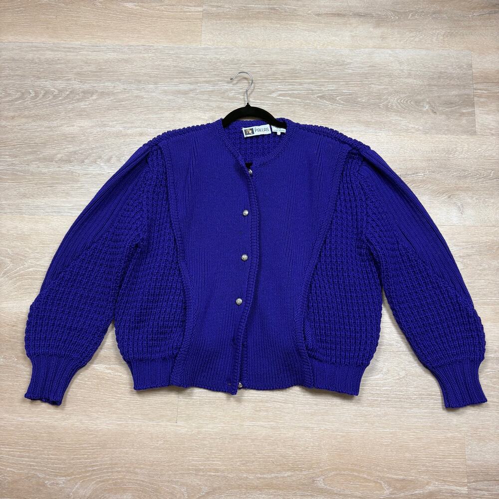 Vintage A Pallas Original Chunky Knit Wool Cardigan Sweater Women L Color Purple